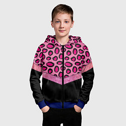 Толстовка на молнии детская Розовый леопард и блестки принт, цвет: 3D-синий — фото 2