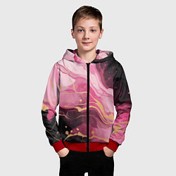Толстовка на молнии детская Абстрактный черно-розовый мраморный узор, цвет: 3D-красный — фото 2