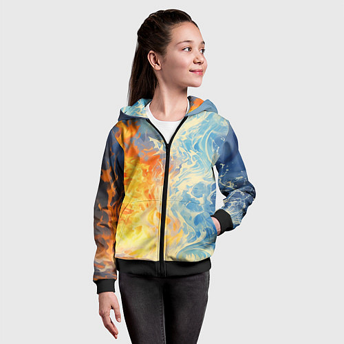 Детская толстовка на молнии Вода и пламя абстракция / 3D-Черный – фото 4