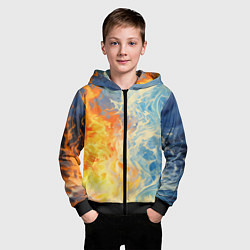 Толстовка на молнии детская Вода и пламя абстракция, цвет: 3D-черный — фото 2