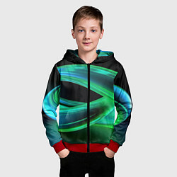Толстовка на молнии детская Green lines abstract, цвет: 3D-красный — фото 2