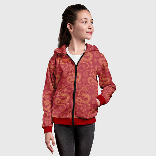 Детская толстовка на молнии Dragon red pattern / 3D-Красный – фото 4