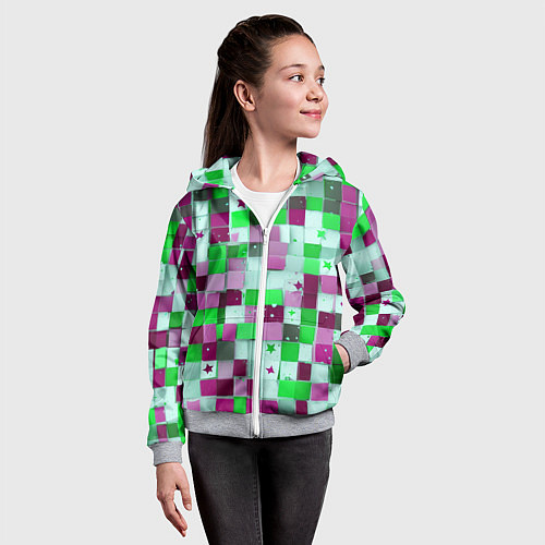Детская толстовка на молнии Ретро Квадраты / 3D-Меланж – фото 4