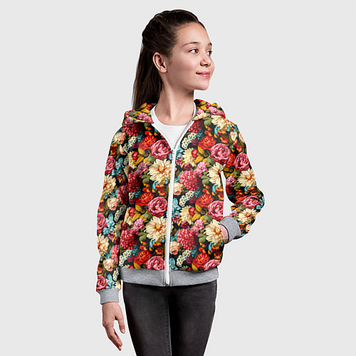 Детская толстовка на молнии Узор из роз и разных цветов / 3D-Меланж – фото 4