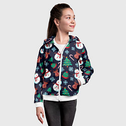 Толстовка на молнии детская Снеговички с рождественскими оленями и елками, цвет: 3D-белый — фото 2