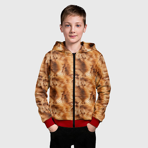 Детская толстовка на молнии Меховой паттерн / 3D-Красный – фото 3