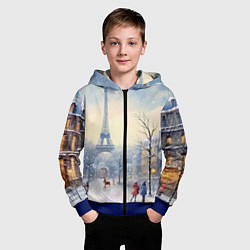Толстовка на молнии детская Новогодний Париж, цвет: 3D-синий — фото 2