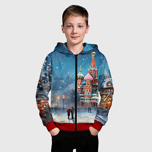 Детская толстовка на молнии Новогодняя Москва / 3D-Красный – фото 3