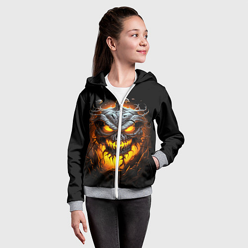 Детская толстовка на молнии Halloween - зловещая тыква / 3D-Меланж – фото 4