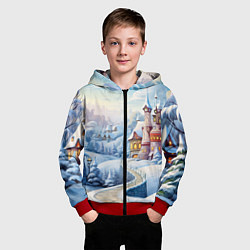 Толстовка на молнии детская Новогодний городок, цвет: 3D-красный — фото 2