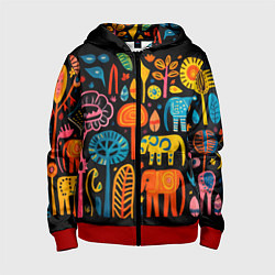 Детская толстовка на молнии Африканский узор со слонами - нейросеть