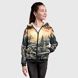 Толстовка на молнии детская Зимний предновогодний пейзаж, цвет: 3D-черный — фото 2