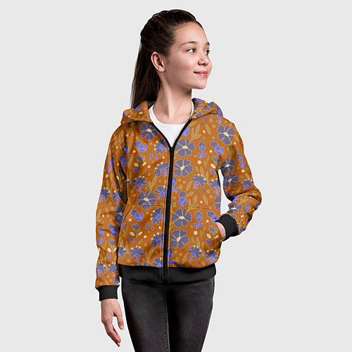 Детская толстовка на молнии Цветы в поле коричневый цвет / 3D-Черный – фото 4