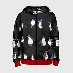 Толстовка на молнии детская Веселая семья пингвинов, цвет: 3D-красный