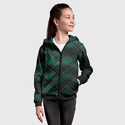 Толстовка на молнии детская Тёмно-зелёная диагональная шотландская клетка, цвет: 3D-черный — фото 2