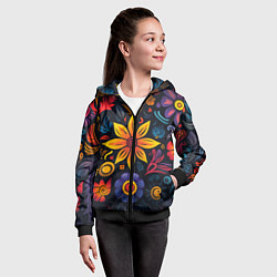 Толстовка на молнии детская Растительный узор в латино-американском стиле, цвет: 3D-черный — фото 2