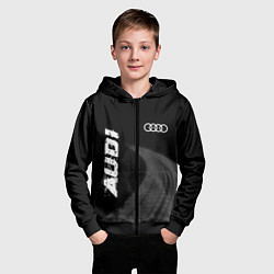 Толстовка на молнии детская Audi speed на темном фоне со следами шин вертикаль, цвет: 3D-черный — фото 2