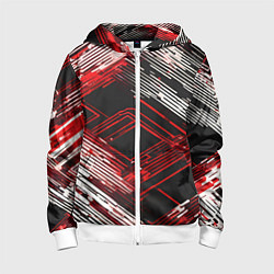 Толстовка на молнии детская Киберпанк линии белые и красные, цвет: 3D-белый