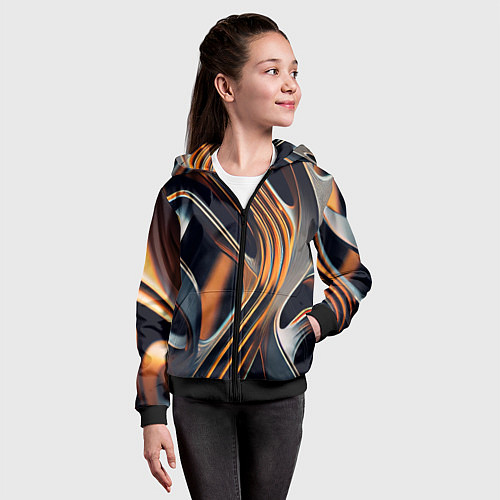 Детская толстовка на молнии Слияние красок оранжевого и чёрного абстракция / 3D-Черный – фото 4