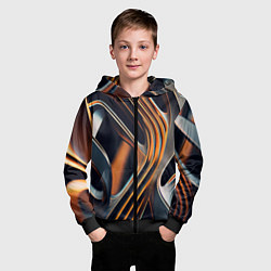 Толстовка на молнии детская Слияние красок оранжевого и чёрного абстракция, цвет: 3D-черный — фото 2
