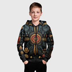 Толстовка на молнии детская Паттерн в славянской стилистике, цвет: 3D-черный — фото 2