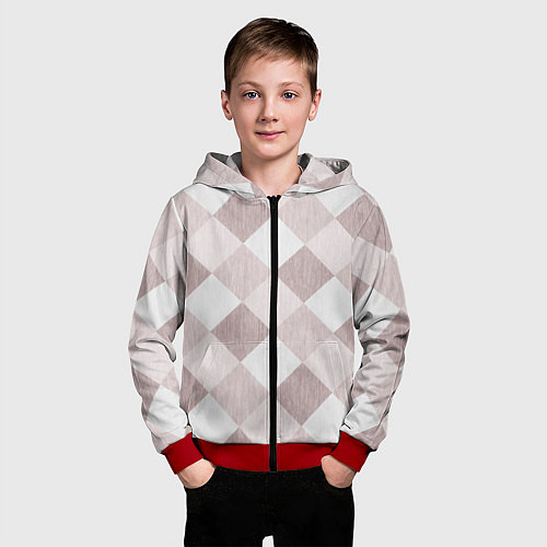 Детская толстовка на молнии Геометрический светло коричневый узор квадраты / 3D-Красный – фото 3