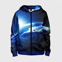 Толстовка на молнии детская Восход солнца в космосе, цвет: 3D-синий