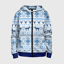 Толстовка на молнии детская Blue sweater with reindeer, цвет: 3D-синий