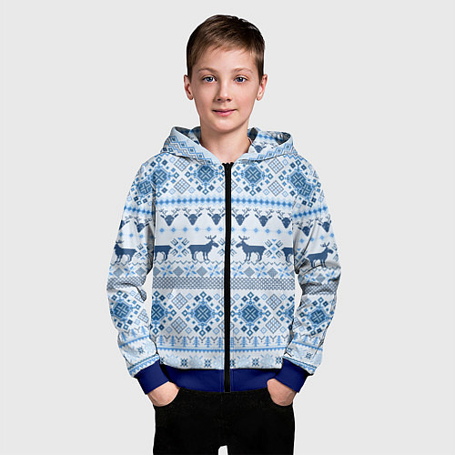 Детская толстовка на молнии Blue sweater with reindeer / 3D-Синий – фото 3