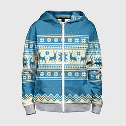 Толстовка на молнии детская Sweater with deer on a blue background, цвет: 3D-меланж