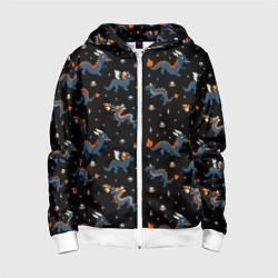 Толстовка на молнии детская Коллаж драконов, цвет: 3D-белый