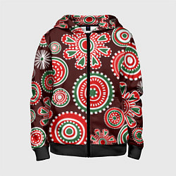 Толстовка на молнии детская Новогодний принт красный, цвет: 3D-черный