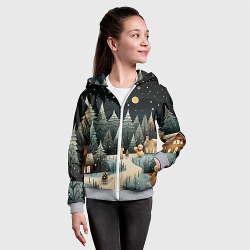 Детская толстовка на молнии Волшебная ночь в деревне / 3D-Меланж – фото 4