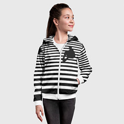 Толстовка на молнии детская Силуэт на чёрно белом полосы, цвет: 3D-белый — фото 2