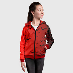 Толстовка на молнии детская Летучие мыши на красном фоне, цвет: 3D-красный — фото 2