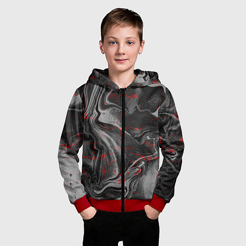 Детская толстовка на молнии Брызги краски и вода / 3D-Красный – фото 3