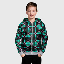 Толстовка на молнии детская Зелено-сиреневый с черный клетчатый узор, цвет: 3D-меланж — фото 2
