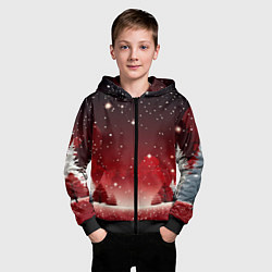Толстовка на молнии детская Зимний берег реки с деревьями и льдом, цвет: 3D-черный — фото 2