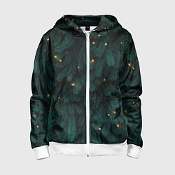 Толстовка на молнии детская Ёлка и гирлянды, цвет: 3D-белый