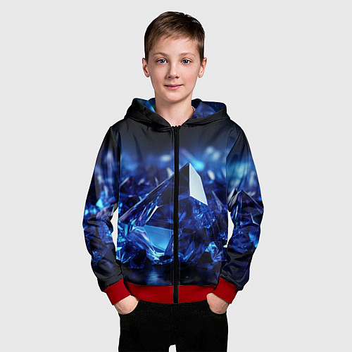Детская толстовка на молнии Синие прозрачные алмазы / 3D-Красный – фото 3