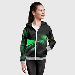 Толстовка на молнии детская Трехмерность зеленой фигуры, цвет: 3D-меланж — фото 2