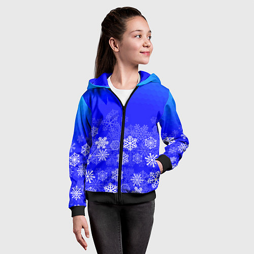 Детская толстовка на молнии Снежинки на синем / 3D-Черный – фото 4