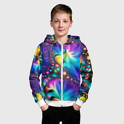Толстовка на молнии детская Розово синий фрактал, цвет: 3D-белый — фото 2
