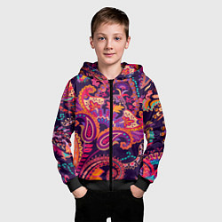 Толстовка на молнии детская Индийские этнические узоры, цвет: 3D-черный — фото 2