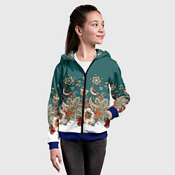 Толстовка на молнии детская Индийский орнамент с птицами, цвет: 3D-синий — фото 2