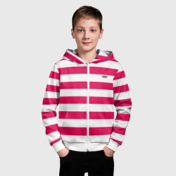 Толстовка на молнии детская Красно белый узор в полоску, цвет: 3D-белый — фото 2