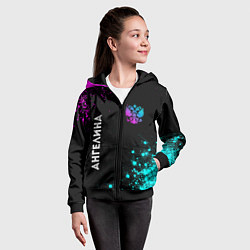Толстовка на молнии детская Ангелина и неоновый герб России вертикально, цвет: 3D-черный — фото 2