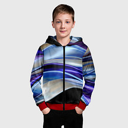 Толстовка на молнии детская Абстрактные волны синего оттенка, цвет: 3D-красный — фото 2
