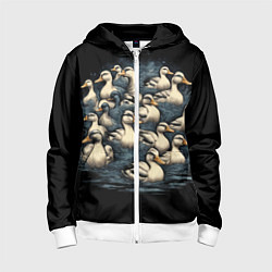Толстовка на молнии детская Утки в пруду, цвет: 3D-белый