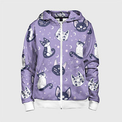Детская толстовка на молнии Мистические кошечки - паттерн фиолетовый